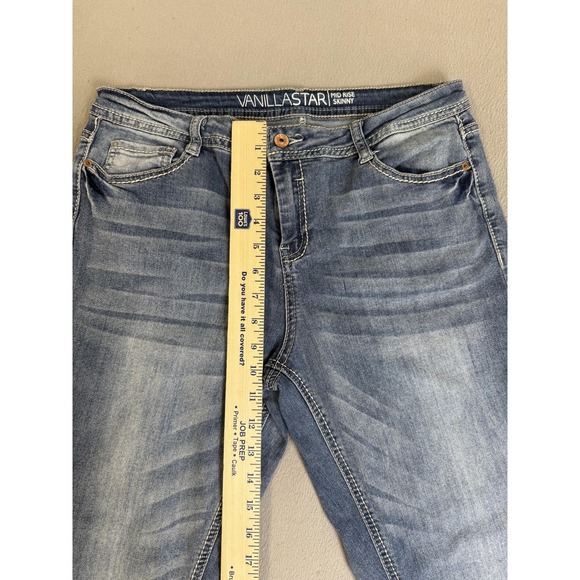 Vanilla Star Jeans Womens 15 Blue Mid Rise Skinny Lace Cuff Stretch Denim Casual - Picture 8 of 16